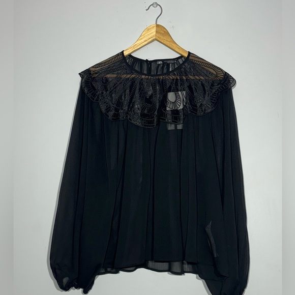 Zara Organza Bib Collar Blouse - Picture 7 of 9